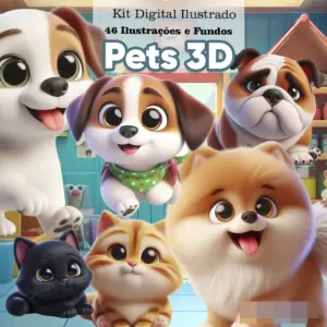 Kit Digital Animais de Estimacao 3D para Cartonagem