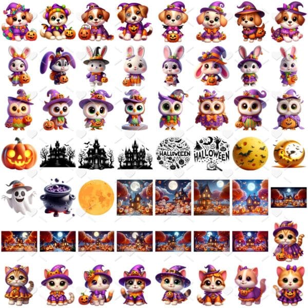 Kit Digital Animais Fofinhos Halloween 3d Cute Ilustracoes 2