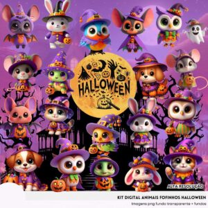 Kit Digital Animais Fofinhos Halloween 3d Cute Ilustracoes 3