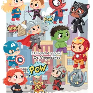 Kit Digital Aquarela Avengers PNG Ilustrações Cute