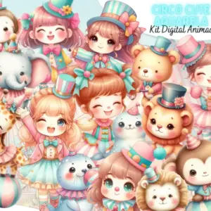 Kit Digital Aquarela Circo Menina Arquivos GIF Animados