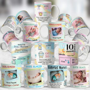 kit digital arte para caneca de nascimento com 10 pngs