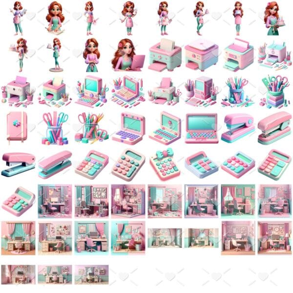 Kit Digital Artesa Empreendedora 3d Cute Ilustracoes Png