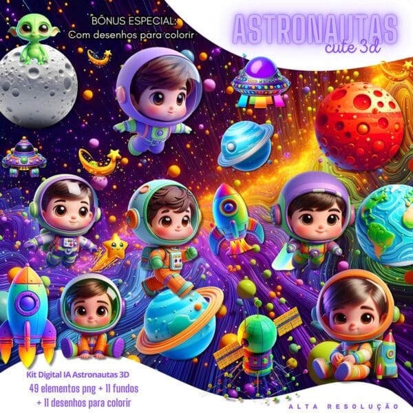 Kit Digital Astronauta 3d Cute Fofo Ilustracoes Png Cliparts 2