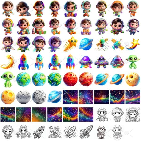 Kit Digital Astronauta 3d Cute Fofo Ilustracoes Png Cliparts