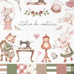 Kit Digital Atelie De Costura Para Papelaria E Cartonagem