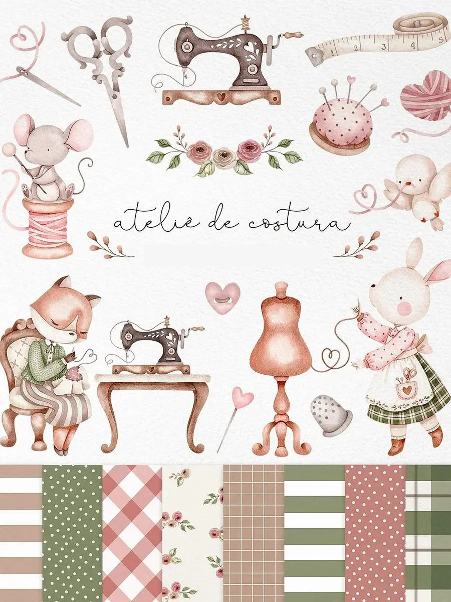 Kit Digital Ateliê de Costura para Papelaria e Cartonagem 1 Kit Digital Atelie De Costura Para Papelaria E Cartonagem