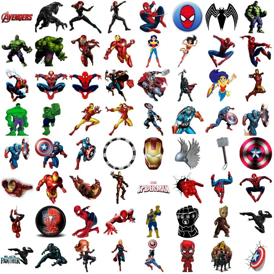 Coleção de imagens de super-heróis em fundo branco