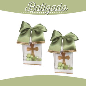 kit digital batizado verde com caixas para lembrancinhas
