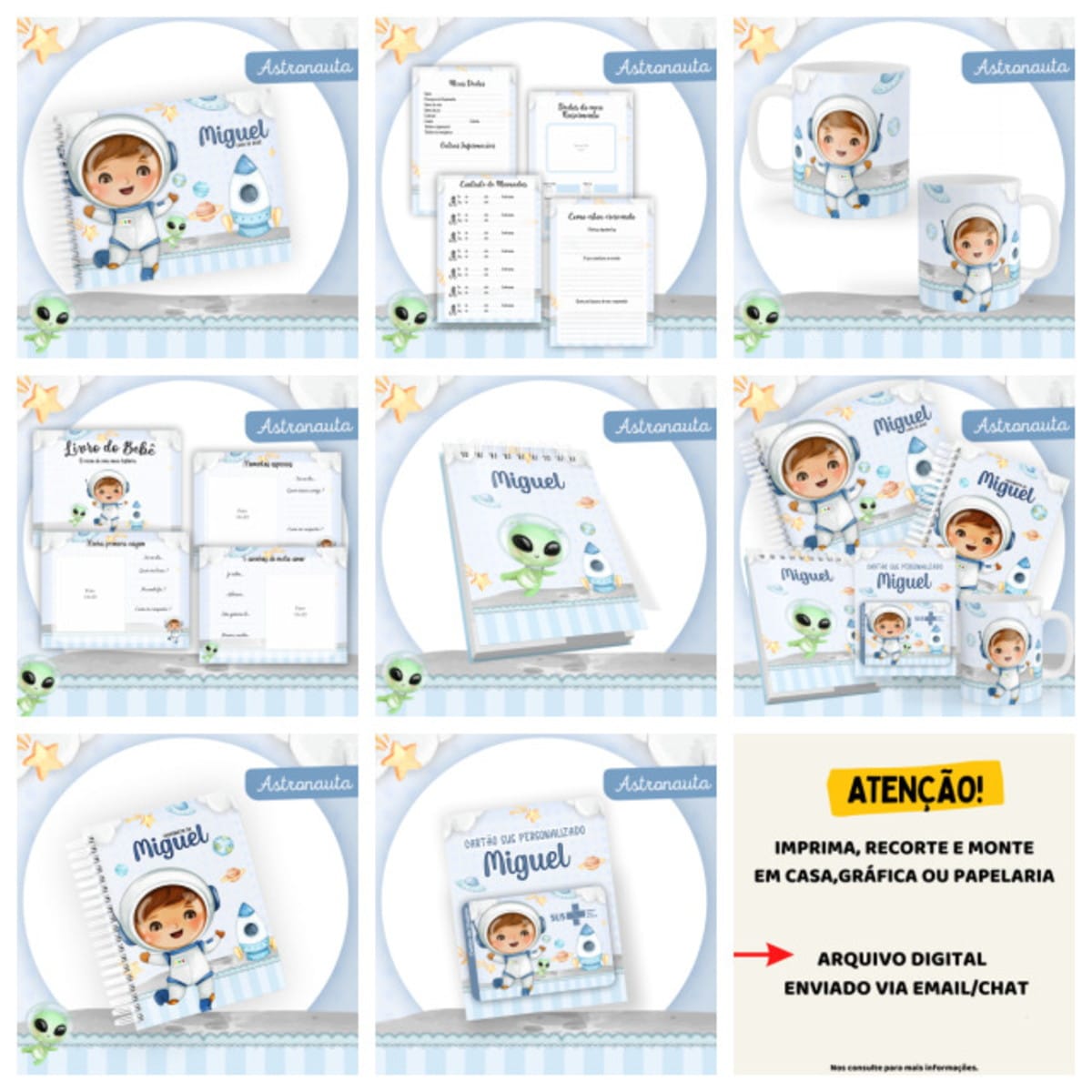 Kit Digital Bebê Astronauta Aquarela para Encadernação 2 Kit Digital Bebê Astronauta Aquarela para Encadernação - Imagem 2