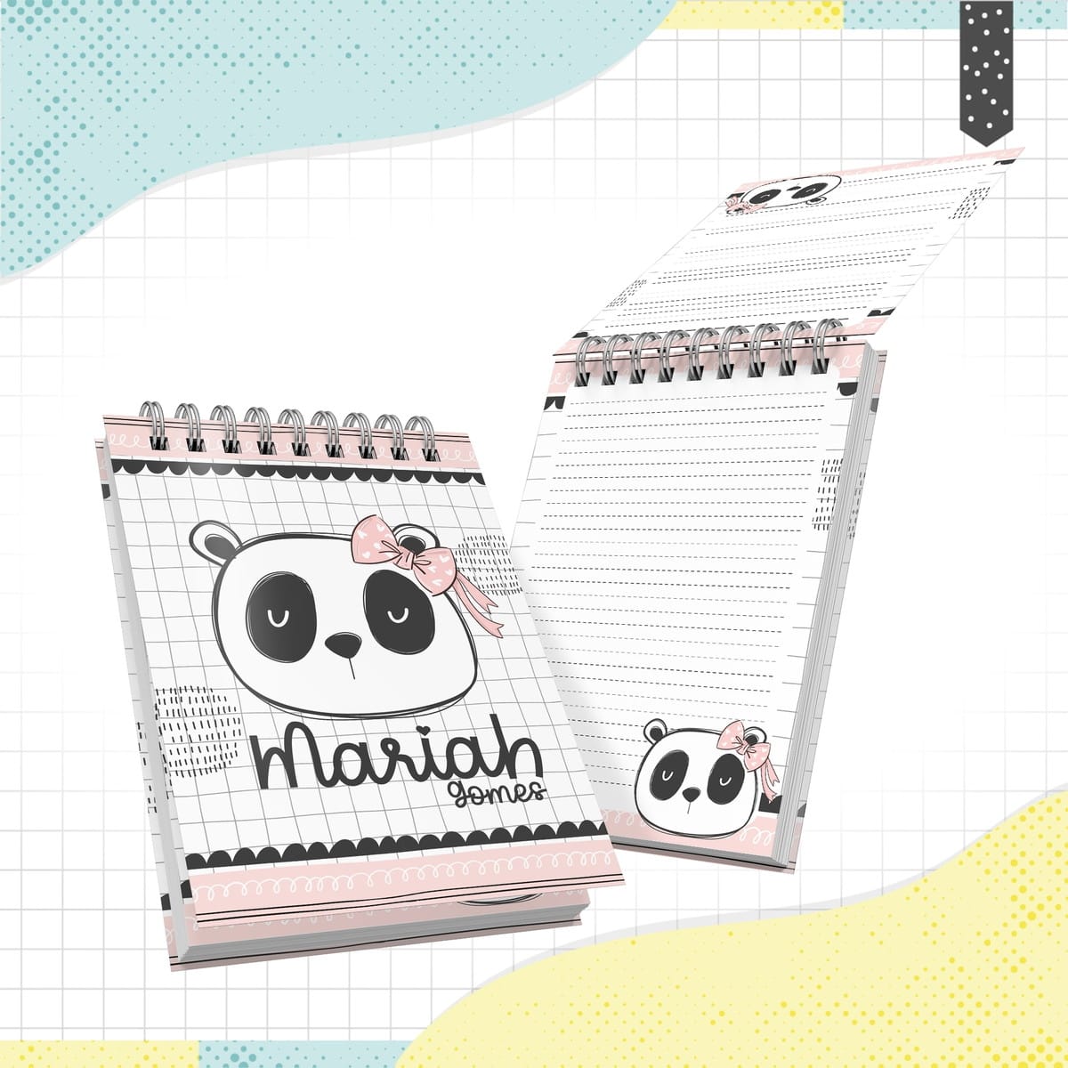 Kit Digital Bloquinho A6 Panda Menina com Nome 1 Kit Digital Bloquinho A6 Panda Menina com Nome