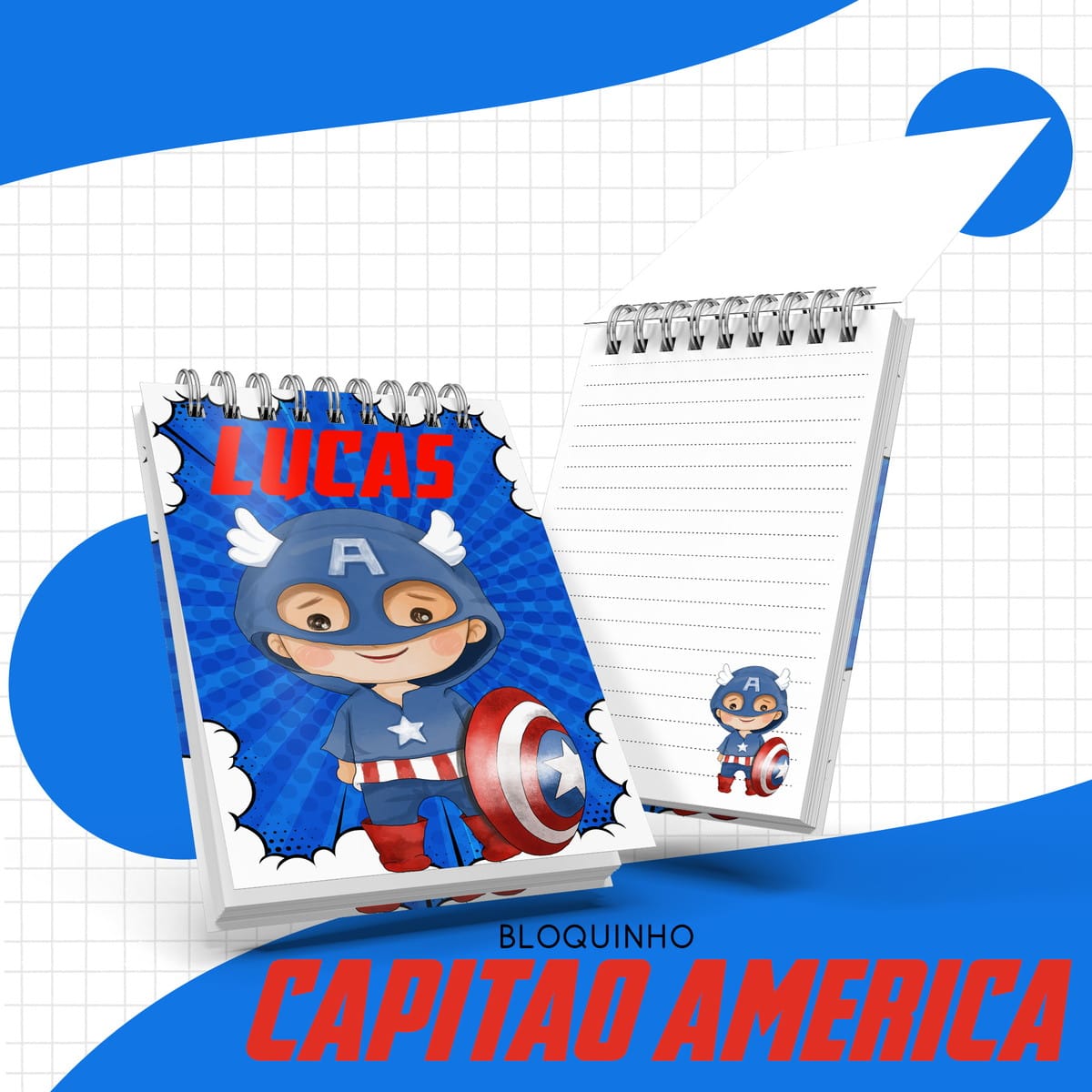 Kit Digital Bloquinho Anotações Capitão América Bebê 1 Kit Digital Bloquinho Anotações Capitão América Bebê