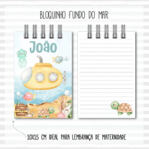 kit digital bloquinho de anotacoes fundo do mar menino