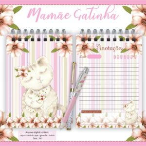 kit digital bloquinho mamae gatinha com miolo a6