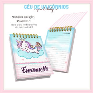 kit digital bloquinho unicornio aquarela para festa infantil