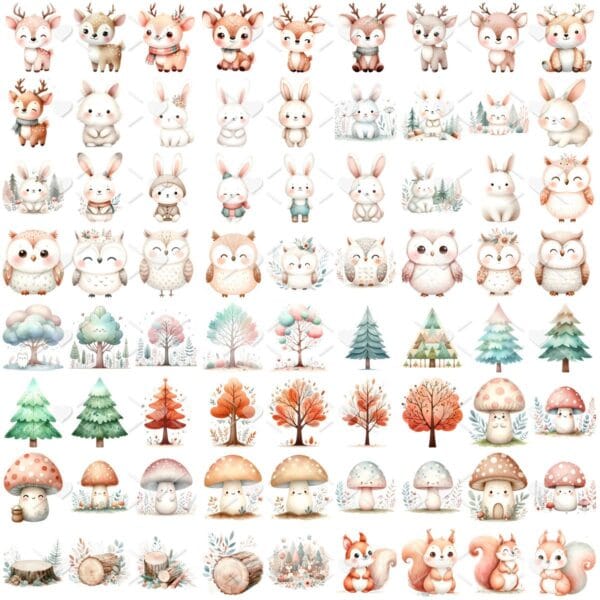 Kit Digital Bosque Encantado Baby Png Ilustracoes 3d Fofo 2