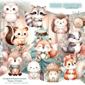 Kit Digital Bosque Encantado Baby Png Ilustracoes 3d Fofo 3