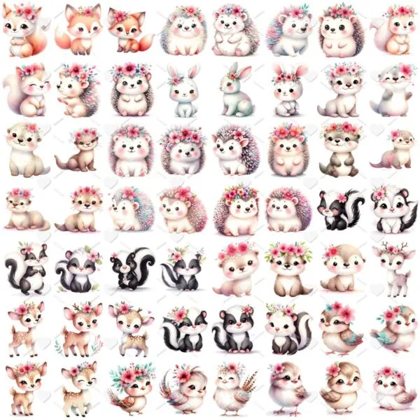 Kit Digital Bosque Encantado Rosa Baby Bichinhos Fofos 3d 2