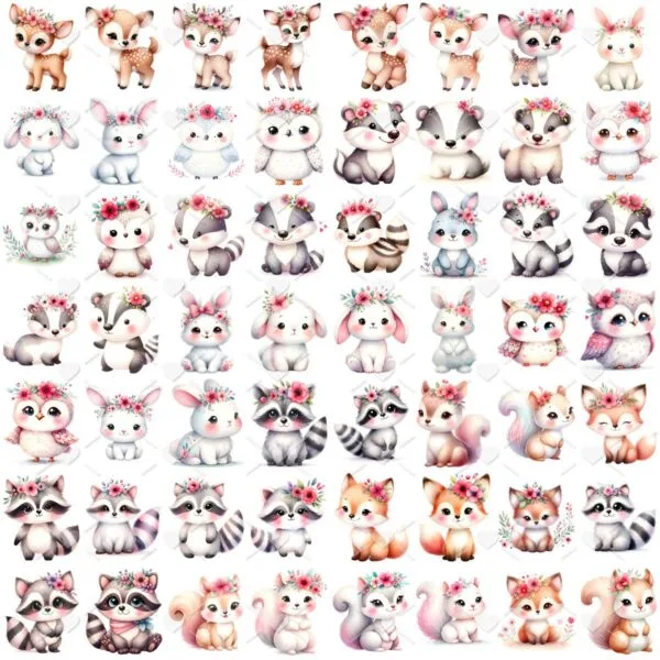 Kit Digital Bosque Encantado Rosa Baby Bichinhos Fofos 3d 3