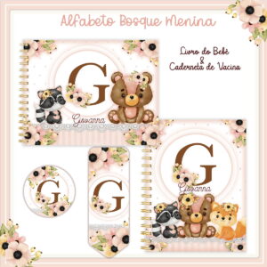 kit digital bosque menina com livro do bebe e caderneta