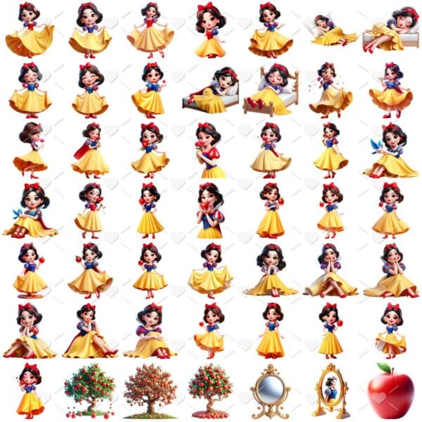 Kit Digital Branca de Neve e Os Sete Anões 3D Cute Fofo