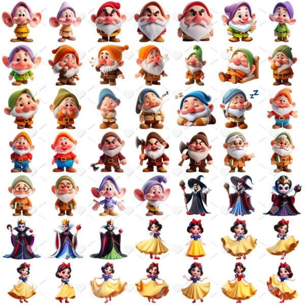 Kit Digital Branca de Neve e Os Sete Anões 3D Cute Fofo