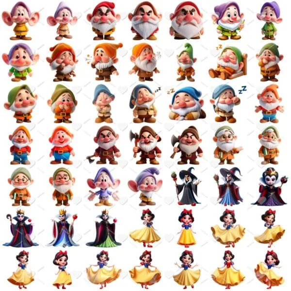 Kit Digital Branca de Neve e Os Sete Anões 3D Cute Fofo