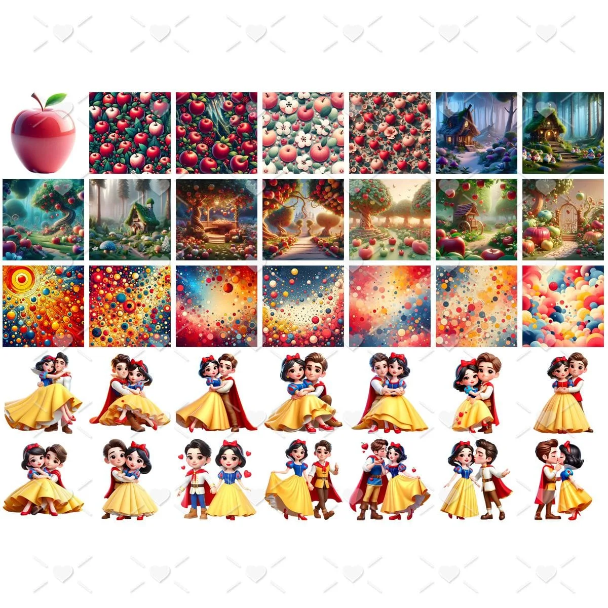 Kit Digital Branca de Neve e Os Sete Anões 3D Cute Fofo