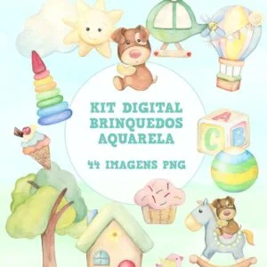 Kit Digital Brinquedos Aquarela - Arquivo Digital 10 Kit Digital Brinquedos Aquarela - Arquivo Digital