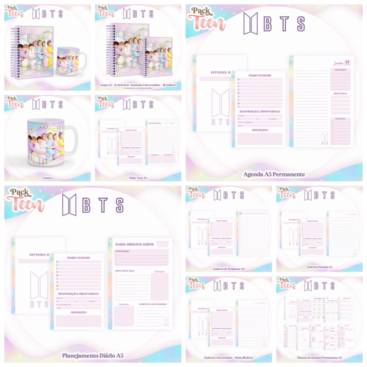 Kit Digital BTS para Encadernação e Papelaria 2 Kit Digital BTS para Encadernação e Papelaria - Imagem 2