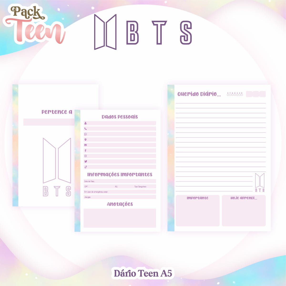 Kit Digital BTS para Encadernação e Papelaria 4 Kit Digital BTS para Encadernação e Papelaria - Imagem 4