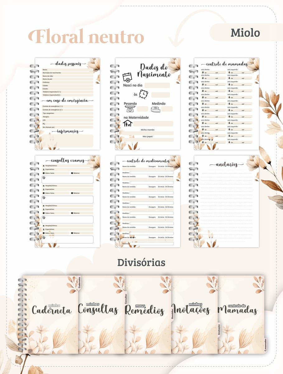 Kit Digital Caderneta de Vacina Floral para Personalizar 2 Kit Digital Caderneta de Vacina Floral para Personalizar - Imagem 2