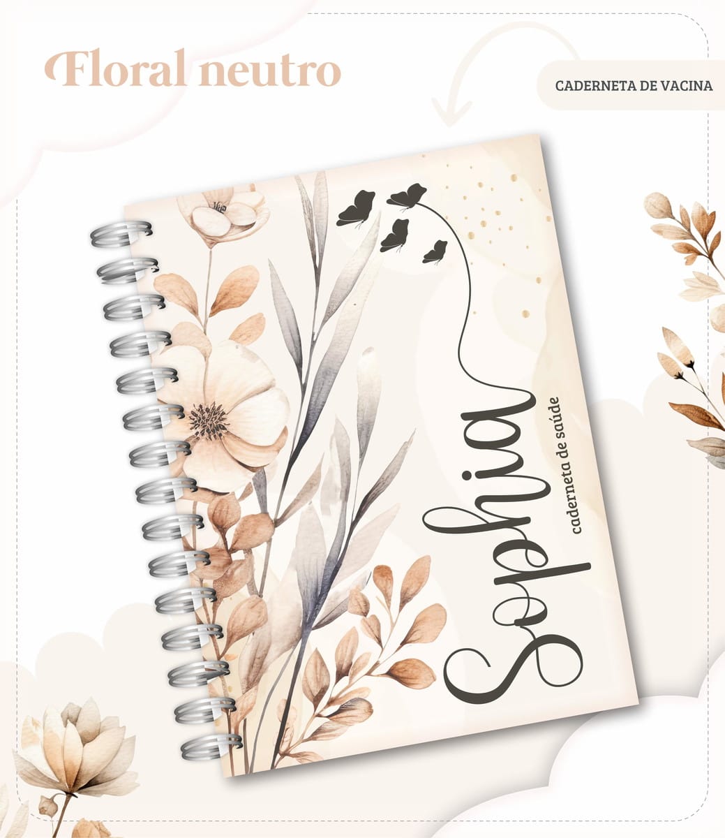 Kit Digital Caderneta de Vacina Floral para Personalizar 1 Kit Digital Caderneta de Vacina Floral para Personalizar