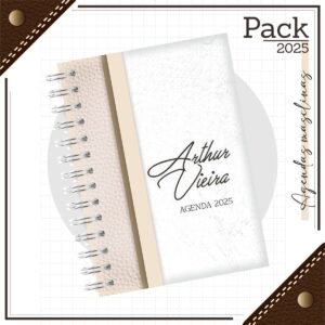 kit digital caderno de couro branco para encadernacao