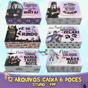 kit digital caixa doces wandinha com 12 modelos para corte