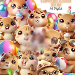Kit Digital Capivaras Kawaii PNG para Crafts Digitais