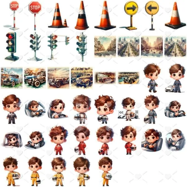 Kit Digital Carros Vintage Mascotinhos Pilotos Baby Png 3d