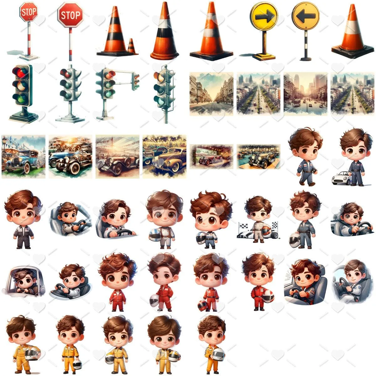Kit Digital Carros Vintage + Mascotinhos Pilotos Baby Png 3D 3 Kit Digital Carros Vintage Mascotinhos Pilotos Baby Png 3d