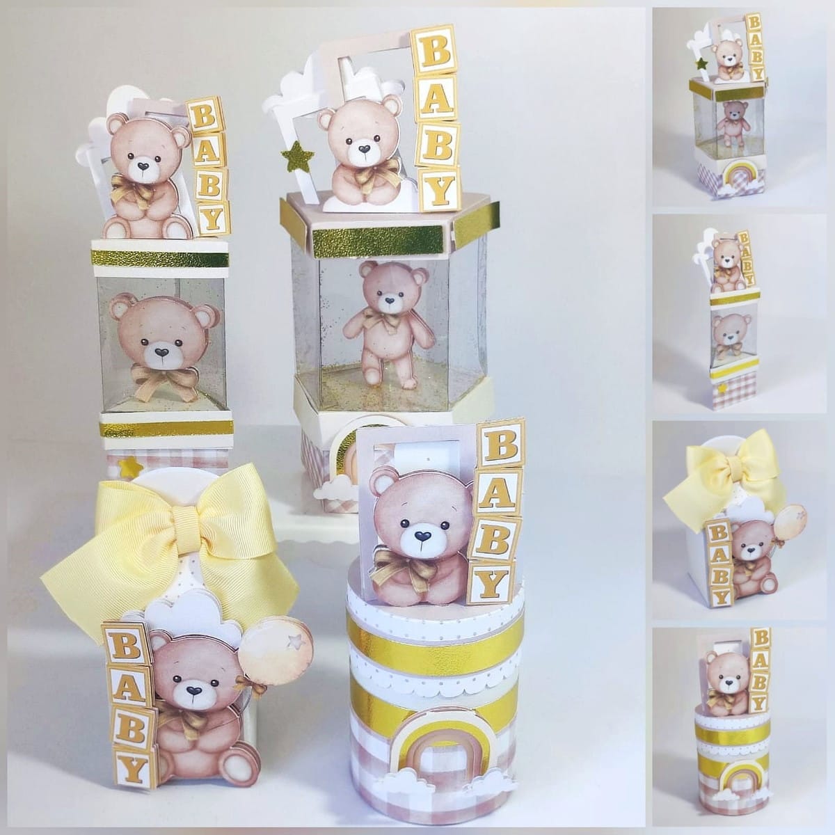 Kit Digital Chá de Bebê Dourado Luxo com Ursinho 1 Kit Digital Chá de Bebê Dourado Luxo com Ursinho