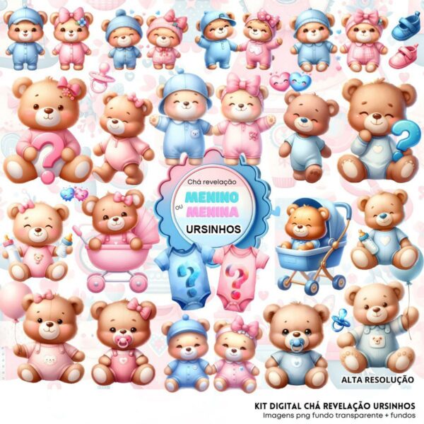 Kit Digital Cha Revelacao Ursinhos Baby Png Menino E Menina 4