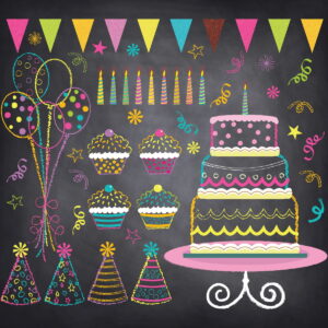 kit digital chalkboard aniversario com 46 elementos png