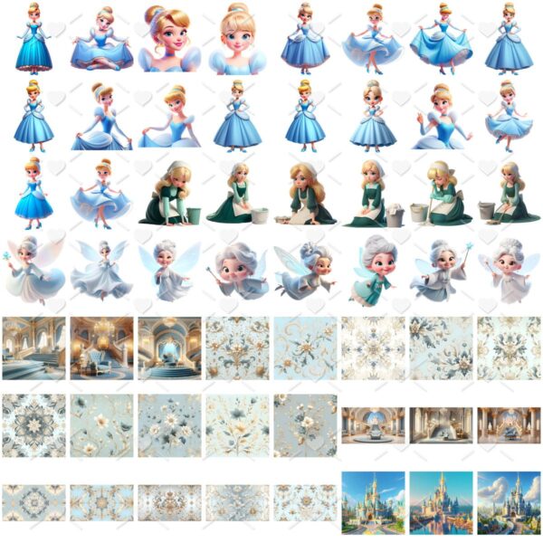 Kit Digital Cinderela Princesa Baby Png Ilustracoes 3d Fofo 2