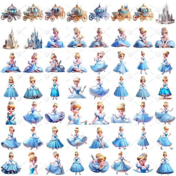 Kit Digital Cinderela Princesa Baby Png Ilustracoes 3d Fofo 3