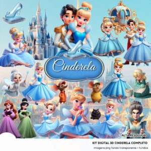 Kit Digital Cinderela Princesa Baby Png Ilustracoes 3d Fofo 4