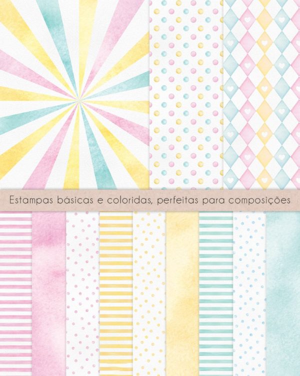 Kit Digital Circo Rosa Aquarelado Artes Para Personalizados
