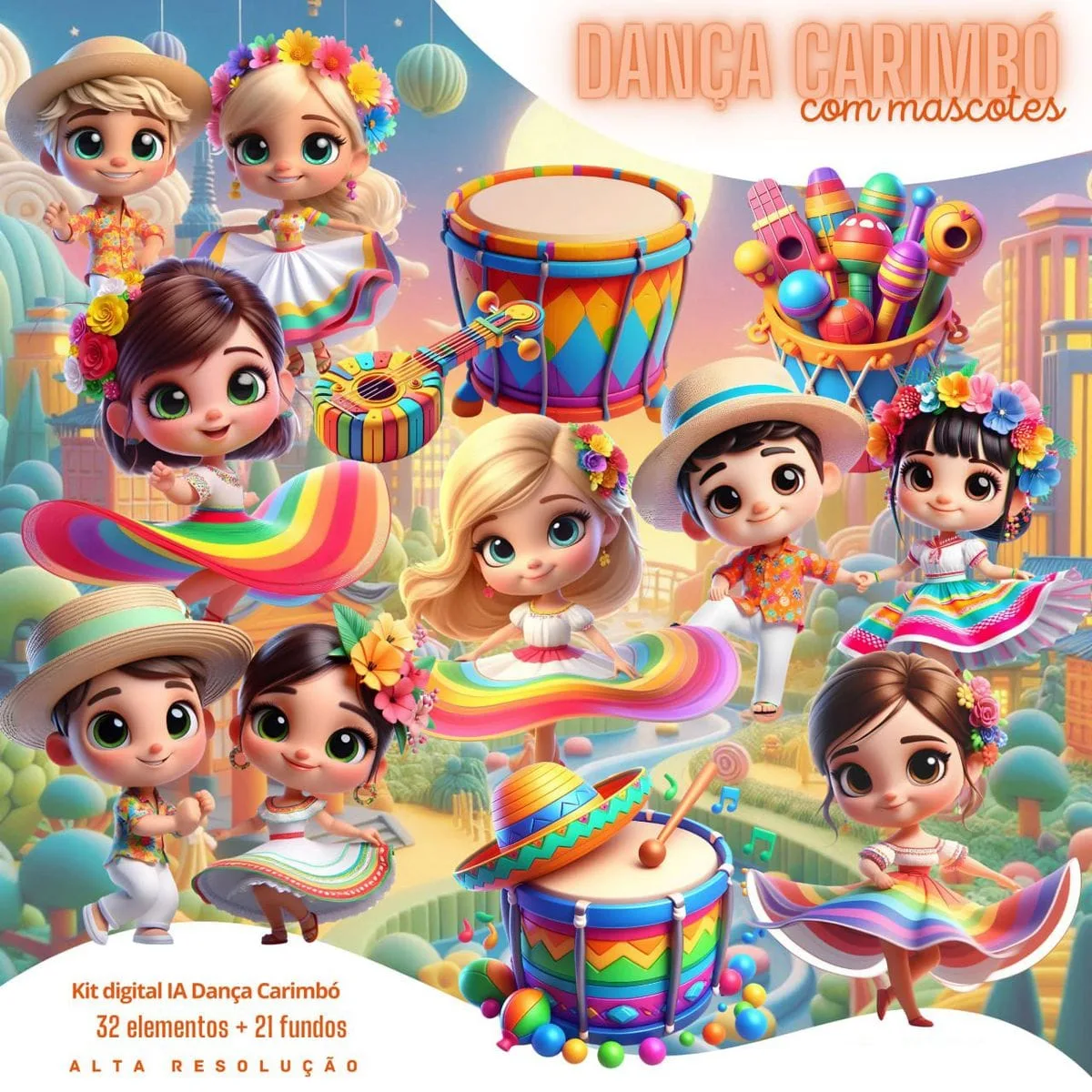 Kit Digital Dança Carimbó Baby Png Ilustrações 3D Fofo 1 Kit Digital Danca Carimbo Baby Png Ilustracoes 3d Fofo 2