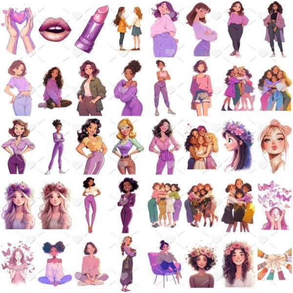 Kit Digital Dia da Mulher 2025 PNG Ilustrações e Elementos
