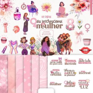 Kit Digital Dia da Mulher 2025 PNG Ilustrações e Elementos