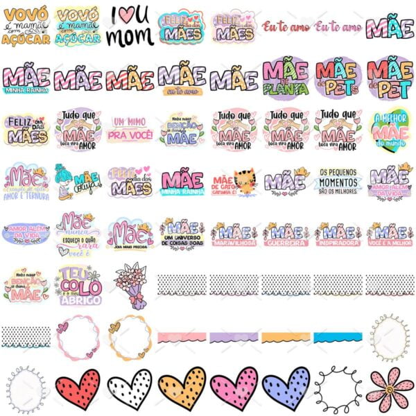 Kit Digital Dia das Mães Imagens PNG Frases Mamãe Vovó
