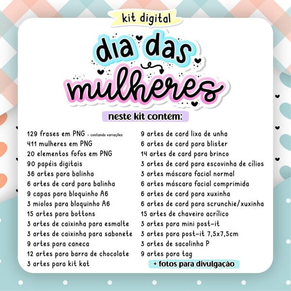 Kit Digital Dia Das Mulheres Frases Ilustrações Artes Fofas